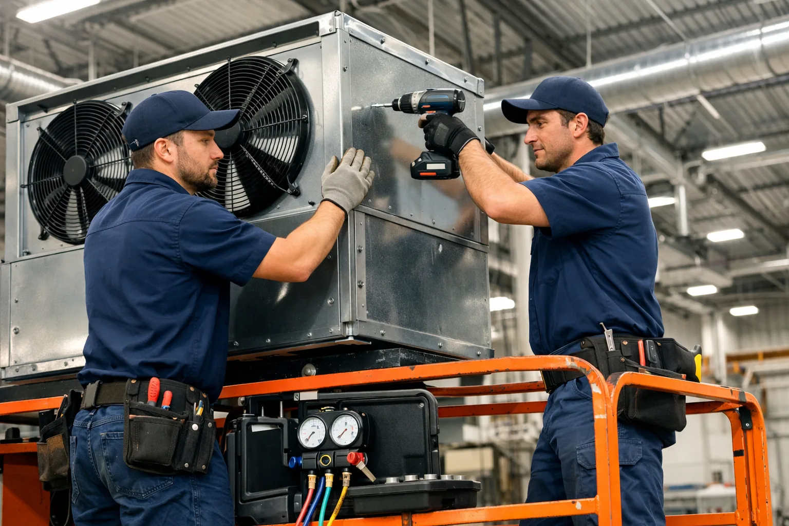 Técnicos colaborando en una instalación